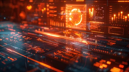 Futuristic digital interface with glowing elements