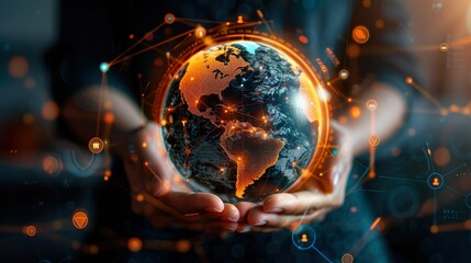 Obraz premium Unrecognizable Person Holding a Digital Earth Globe
