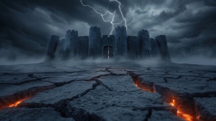 Dramatic stormy castle landscape