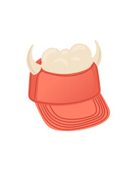 Red baseball hat with white horn symbolizing a sports team or event. Vector illustration isolated on a white background