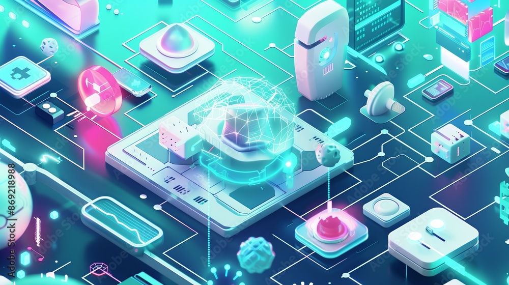 Poster a style illustration of a modern medical ai concept. featuring abstract shapes and structures
