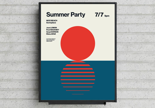 Summer Party Poster Template with Sunset Reflection
