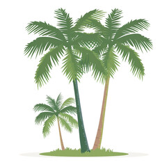 Fototapeta premium Illustration of tropical palm trees on a small grassy mound, perfect for themes of nature, tropical landscapes, and outdoor settings.