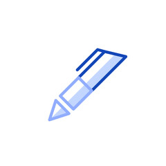 Vector icon of a pen with the tip pointing downwards and the click mechanism at the top. This icon represents writing, note taking, education. Can be used in back to school promotions, office supplies