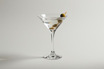 Martini glass, with olive on white background