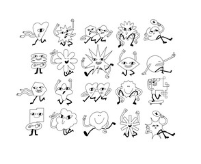 Vector illustration set of characters ?n retro style and typography quote. Groovy stickers with for print