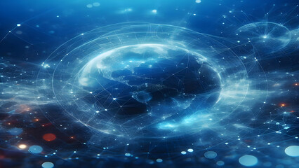 Obraz premium Blue abstract background with network grid and particles