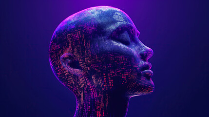 Obraz premium An abstract faceless figure is illuminated with neon text. The concept of futuristic design, digital identity, and modern aesthetics. Generative AI.