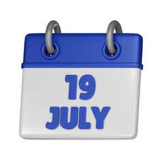 19 July Calendar 3d icon