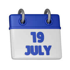 19 July Calendar 3d icon