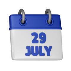 29 July Calendar 3d icon
