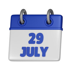 29 July Calendar 3d icon