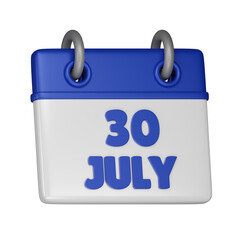 30 July Calendar 3d icon