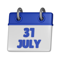 31 July Calendar 3d icon