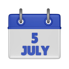 Fototapeta premium 5 July Calendar 3d icon