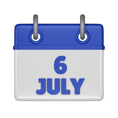 6 July Calendar 3d icon