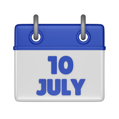 10 July Calendar 3d icon