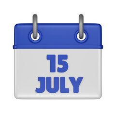 15 July Calendar 3d icon