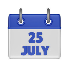 25 July Calendar 3d icon