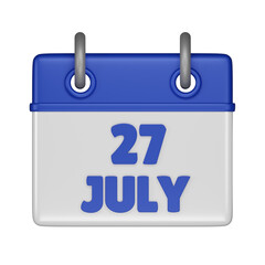 27 July Calendar 3d icon