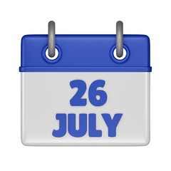 26 July Calendar 3d icon
