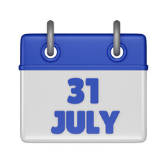 31 July Calendar 3d icon