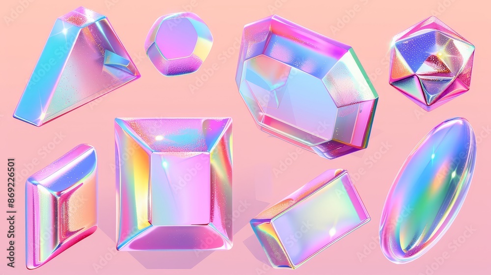 Poster the abstract geometric glass figure combines holographic effects with real life 3d design elements w