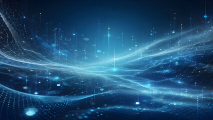 Blue abstract background with network grid and particles