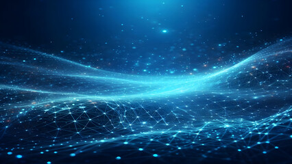 Blue abstract background with network grid and particles