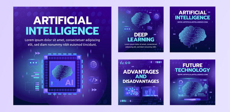 Webinar business marketing technology how to use artificial Intelligence (AI). Set of webinar business for social media post. Modern poster suitable for business webinars, marketing webinars