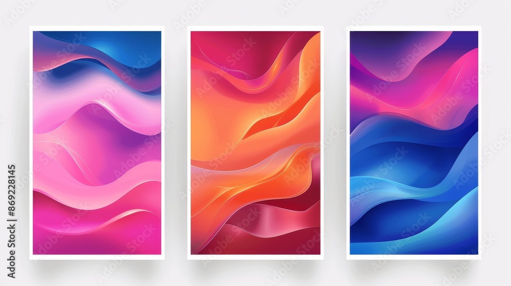 Poster poster or cover template with fluid color gradient background and grid abstract shape elements and t