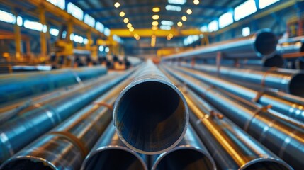 A close-up view of stacked steel pipes in a warehouse, showcasing the industrial strength and potential of these essential materials