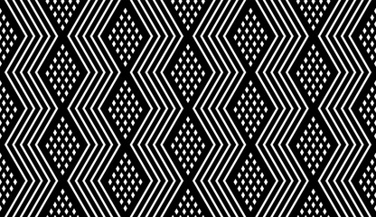 Seamless Geometric Zigzag and Diamonds Black and White Pattern. 