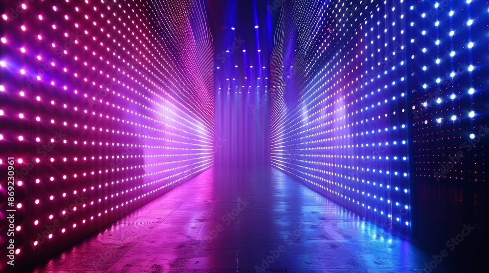 Poster light up pixel patterns on a screen with led lights in a concert environment. board walls with glow 