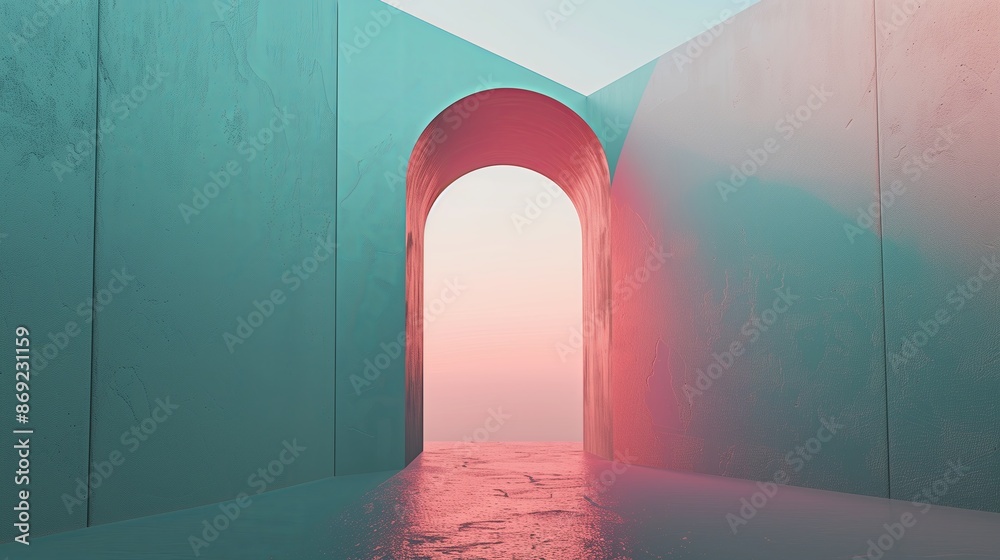 Aufkleber A high resolution minimalist graph of a keyhole with an abstract view inside, showing geometric