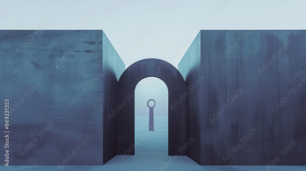 Aufkleber A high resolution minimalist graph of a keyhole with an abstract view inside, showing geometric