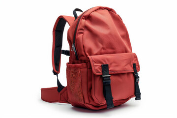 Red Backpack with Black Straps and Mesh Pocket