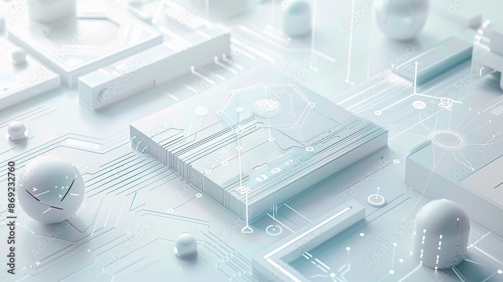 Poster a minimalistic concept of medical ai featuring a sleek, white background with clean lines and subtle