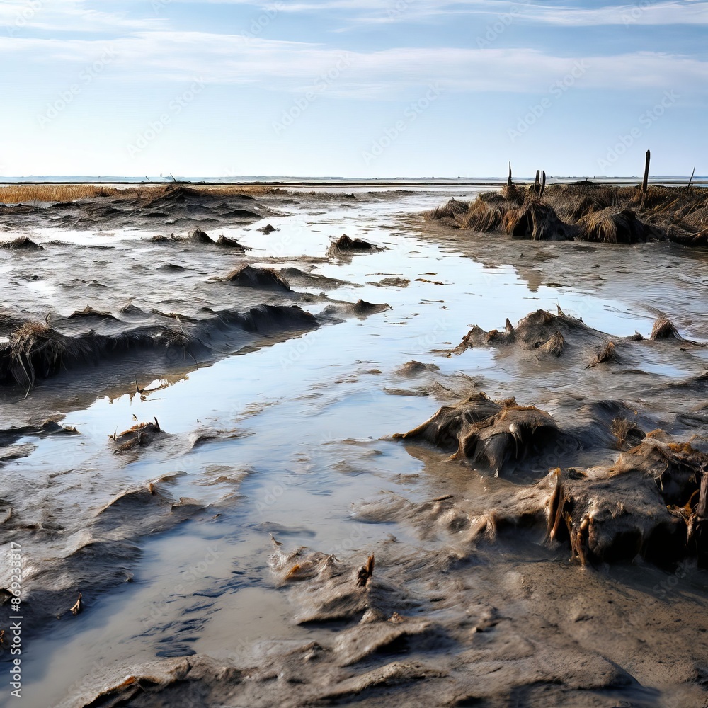 Sticker 32-22-mudflat---a-coastal-wetland-area-covered-by-shallow-water-