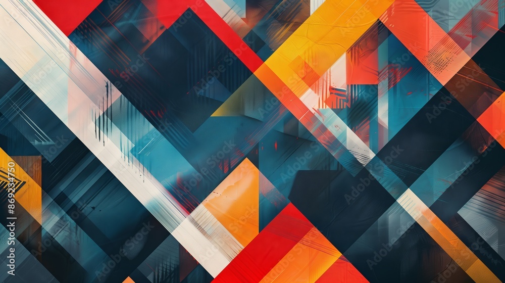 Poster a geometric abstract with linear patterns of squares and triangles, meticulously arranged for visual