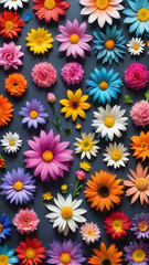 The group of the varies of the flower that has been put on the empty space of background or the blank wallpaper