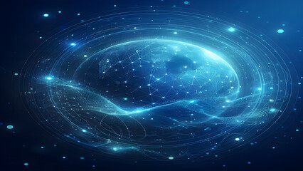 Blue abstract background with network grid and particles