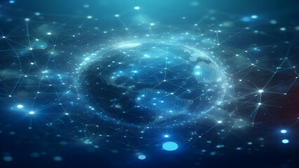 Obraz premium Blue abstract background with network grid and particles