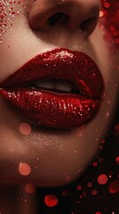 Close up of red shiny lips