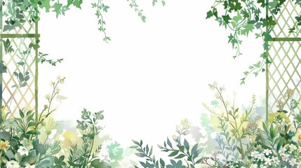 Enchanted Garden Background with Lush Green Foliage and Floral Elements