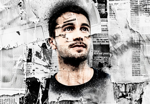 AI Newspaper Texture Spray Portrait Photo Effect