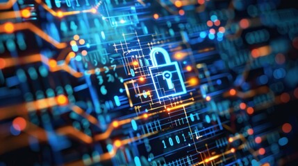 Fototapeta premium Cyber Security Network with Lock Icon