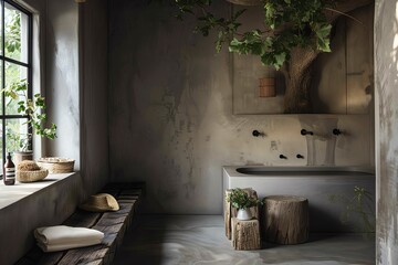 Elegant Bathroom Design Showcasing a Soaking Tub and Eco-Friendly Natural Materials