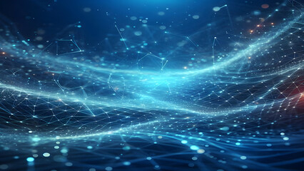 Blue abstract background with network grid and particles