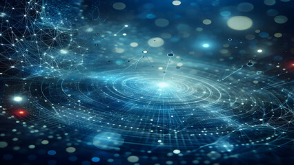 Blue abstract background with network grid and particles